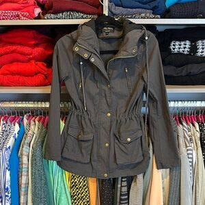 Eden Society dark gray cinch waist 4 pocket hooded jacket size S